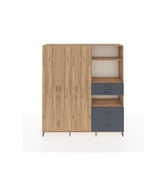 Hyperion Dolap 12 Raflı 4 Çekmeceli Tek Askılı 220x44x243 Çam-Çam/Antrasit