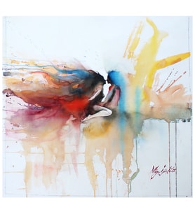 %100 El Yapımı Orijinal Aşkın Rengi Suluboya Tablo 57x53 cm Çerçevesiz