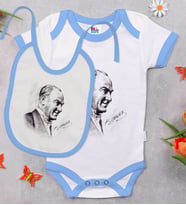 BK Kids Atatürk Temalı Mavi Bebek Body Zıbın ve Mama Önlüğü Hediye Seti-10