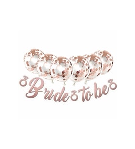 Rose Gold Konfetili Şeffaf Balon Rose Gold Bride To Be Banner