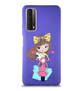 Huawei Y7A Soft Premier Kapak Vespagirl Tasarımlı Silikon Kılıf - Mor (Şeffaf)