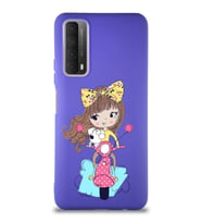 Huawei Y7A Soft Premier Kapak Vespagirl Tasarımlı Silikon Kılıf - Mor (Şeffaf)