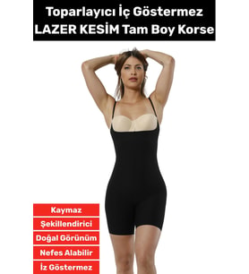 Özel Üretim İz İç Göstermez Kaymaz Sıkılaştırıcı Şekillendirici LAZER KESİM Tam Boy Korse (Siyah)