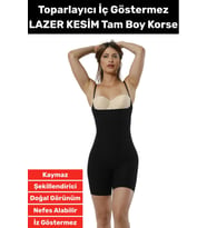 Özel Üretim İz İç Göstermez Kaymaz Sıkılaştırıcı Şekillendirici LAZER KESİM Tam Boy Korse (Siyah)