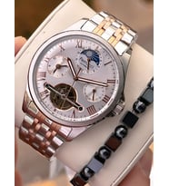Ferrucci Otomatik Mehtap Ve Güneş Kadranlı Bileklik Hediyeli 3 Atm Erkek Kol Saat FF.G3606.4 (Rose - Gümüş)