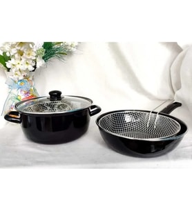 26 cm 5 buçuk litre kızartma fritöz süt yoğurt tencere + 26 cm wok kızartma cips tava