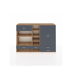 Hyperion Dolap 12 Raflı 4 Çekmeceli 4 Kapaklı 220x44x163 Çam-Antrasit