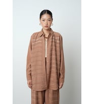 Kadın Yatay Şerit Taş İşlemeli Düz Renk Oversize Gömlek (Karamel)