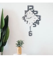 CajuArt Modern Büyük Boy Geometrik Sallanan Sarkaçlı Ev Ofis Duvar Saati (Siyah - Beyaz)