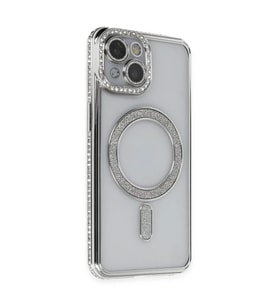 Apple iPhone 13 Kılıf Joke Simli Magneticsafe Kılıf - Gümüş