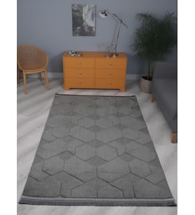 Lara Bukleli Desenli Yumuşacık Peluş Halı Salon Oturma Odası Mutfak Koridor Halısı 9400D Antrasit