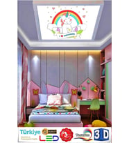Unicorn Bebek Odası Avize Kare Beyaz Çerçeve,60watt Beyaz Işık, Çocuk Led Aydınlatma,