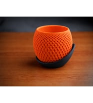3D Baskı Küre Saksı - Kafes Dokulu İki Parçalı Dekoratif Saksı - Turuncu-Siyah