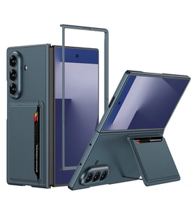 Galaxy Z Fold 7 Suni Deri Arka Yüzey Zore Kartlıklı Kıpta Silikon Kapak