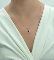 Pırlanta Modeli Kare Kadın Kolye 925 Ayar Gümüş, Kadın Kolye, KAREPRLNTSK001 (Lacivert)