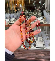 Semazen Püsküllü Hareli Toz Kehribar Tesbih (Kırmızı)