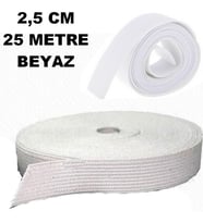 Lastik Sert Yumuşak Çamaşır Don Etek Bel Paça Bebe Lastiği Yassı Yumuşak 2,5 Cm Beyaz 25 Mt