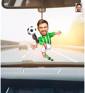 Kişiye Özel Karikatürlü Futbolcu Ahşap Araba Dikiz Ayna Süsü