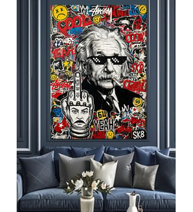 Albert Einstein Pop Art Portresi Dekoratif Kanvas - Mdf Ahşap Tablo