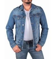Slım Fit Erkek Açık Mavi Likralı Kot Ceket