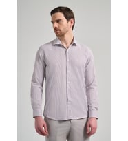Uzun Kol Çizgili Desen Bez Ayağı İtalyan Yaka Cepsiz Pamuklu Classic Slim Fit Gömlek 1004250180 (Beyaz)