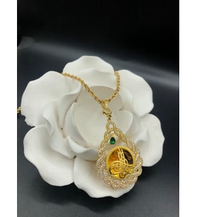22 ayar altın kaplama kadın gold zirkon taşlı halat zincirli tugralı kolye modeli