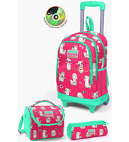 Coral High Kids Neon Mercan Su Yeşili Alpaka Desenli Çekçekli 3'lü Çanta Seti SET0123364