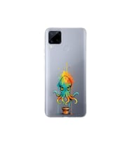 Realme C15 ile uyumlu Splash ahtapot tasarımlı şeffaf silikon kılıf