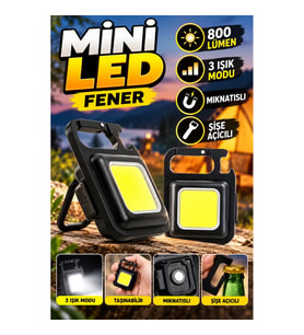 800 Lümen Şarjlı Mini LED Fener – 3 Işık Modlu Mıknatıslı ve Şişe Açıcılı