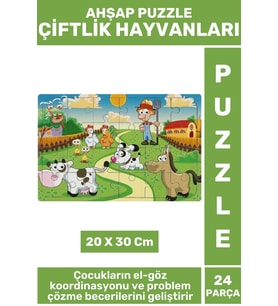 Premium Eğlenceli Eğitici Görsel Algı Problem Çözme Becerisi Çocuk Puzzle 24 Prça ÇİFTLİK HAYVANLARI