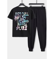 Unisex just chill and have fun Baskılı 2'li Eşofman Takımı (Siyah)