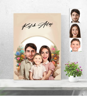 Kişiye Özel Ahşap Tablo Aile-3kişilik  30x40