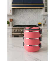 3 Katlı Sefer Tası Yemek Termosu Pembe