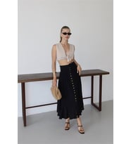 Neşeli butik kadın bel lastikli düğmeli etek NBNP010
