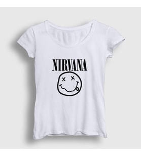 Presmono Kadın Beyaz Logo Nirvana T-Shirt 99537tt (Beyaz)