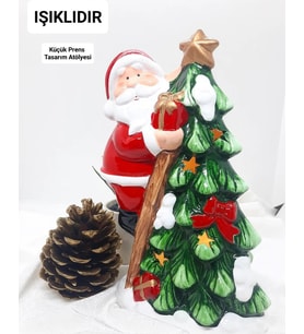 YILBAŞI YENİ YIL DEKORATİF IŞIKLI AĞAÇ NOEL BABA  DEKORATİF OBJE CHRİSMAST SÜS KIRMIZI  YEŞİL RENK