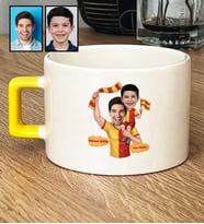 Kişiye Özel Karikatürlü Sarı Kırmızı Taraftar Baba Oğul Lüks Fincan Babalar Günü Hediyesi