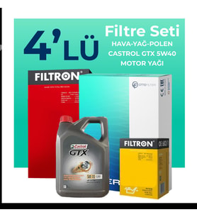 Filtron Renault Clio 1.2 Benzin Filtre Bakım Seti Castrol Motor Yağlı (2014-2021) 4 Lü