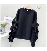 Kadın Bisiklet Yaka Kolları Volan Detay üç Iplik Kumaş Sweat