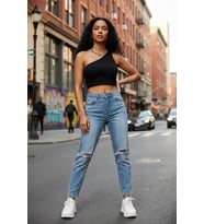 Giyim Kadın Siyah Fit Görünümlü Tek Omuz Crop Top Büstiyer
