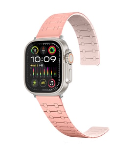 Apple Watch 44/45/46/49mm Kordon Şerit Çizgi İnce Dizayn Magnetik Strap 111 2/3/ (Pembe)