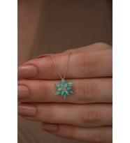 Kadın Yeşil Opal Taşlı Lotus Gümüş Kolye
