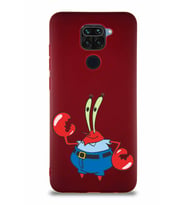 Xiaomi Redmi Note 9 Soft Premier Kapak Bay Yengeç Tasarımlı Silikon Kılıf - Mürdüm (Şeffaf)