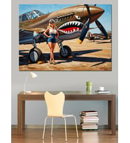 Pin-Up Kızı Ve Savaş Uçağı Dekoratif Kanvas - Mdf Ahşap Tablo