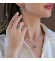Yeşil Icecut Taşlı Gümüş Set