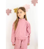 Kız Çocuk Paça Ribana Model Fermuarlı Eşofman Takımı (Pembe)