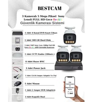 BESTCAM 3 Kameralı Set 5 Mega Piksel Sony Lensli FULL HD Gece Görüşü Renkli Güvenlik Kamera Seti 500 GB HDD