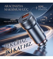 48W Hızlı Araç Şarj Cihazı - Çift Port PD 30W ve QC 18W USB Araç Adaptörü