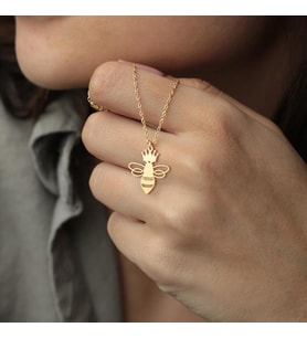 Kişiye Özel Kraliçe Arı Figürlü Kolye 925K Gümüş (Gold)