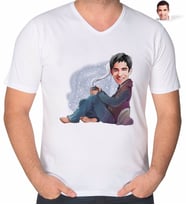 BK Gift Kişiye Özel Erkek Karikatürlü V Yaka Tişört-61 (Beyaz)